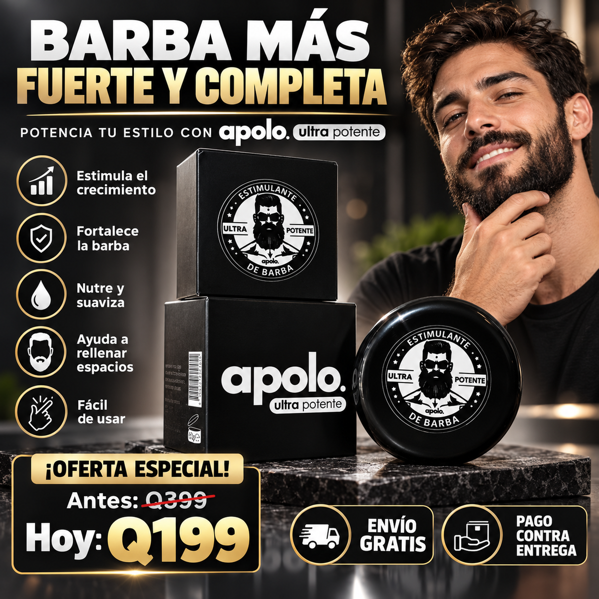 Apolo Ultra Potente | Estimulante de Barba con Fórmula Avanzada para una Barba Más Fuerte y Cuidada