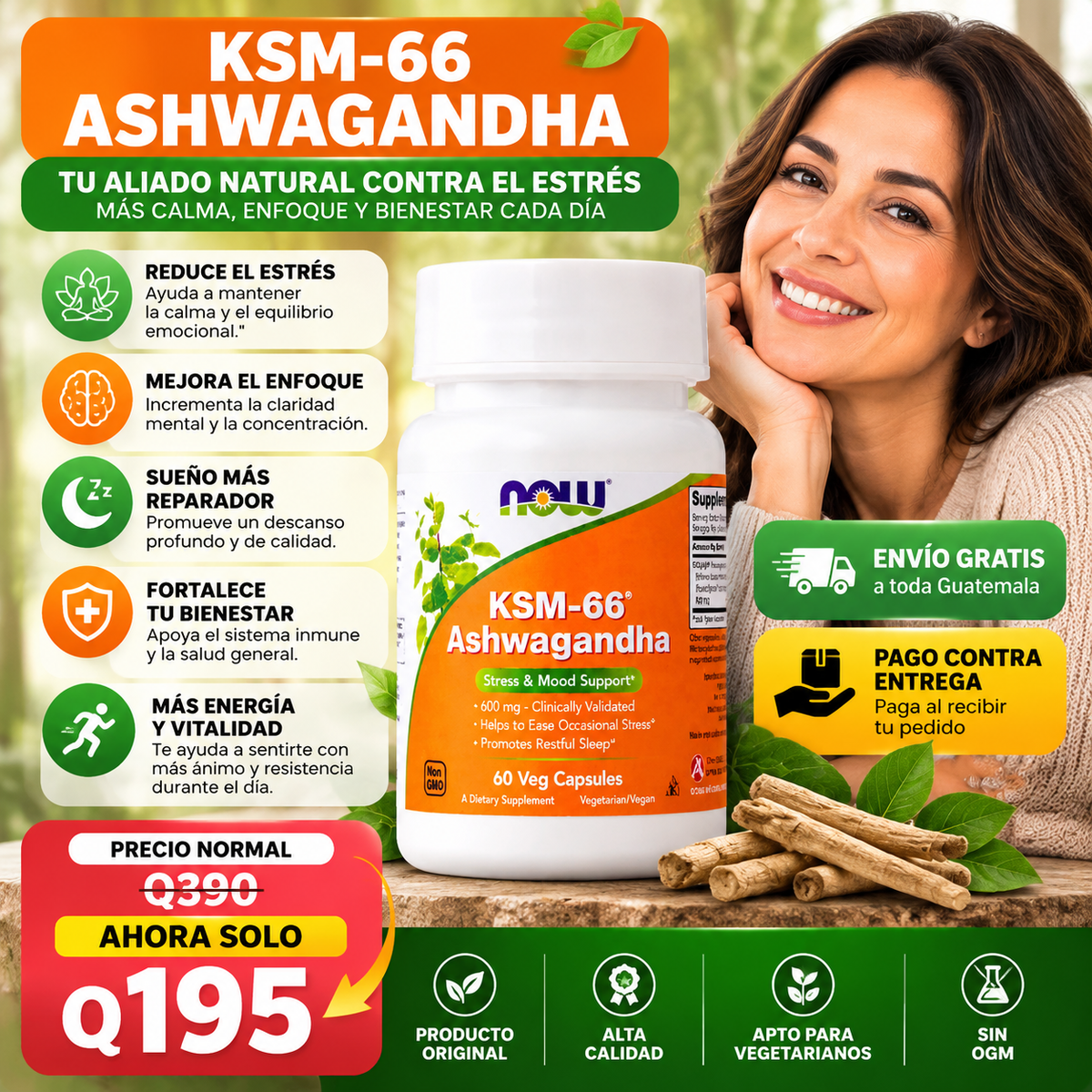 NOW Foods KSM-66® Ashwagandha 600 mg – Suplemento Natural para Equilibrio y Bienestar Diario