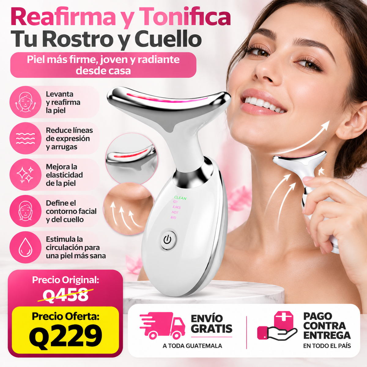 Masajeador Facial Reafirmante 4 en 1 para Rostro y Cuello