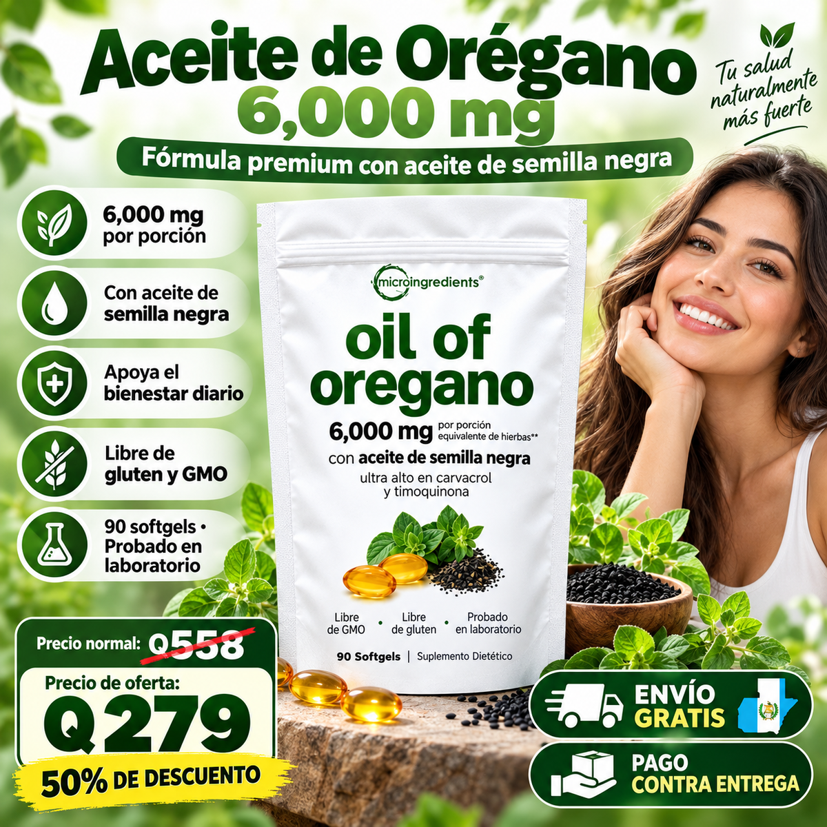 Aceite de Orégano 6000 mg con Aceite de Semilla Negra – 90 Cápsulas Blandas