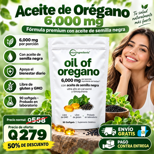 Aceite de Orégano 6000 mg con Aceite de Semilla Negra – 90 Cápsulas Blandas