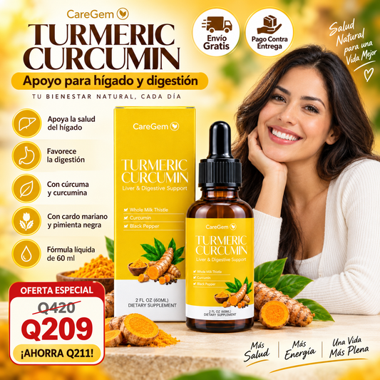 CareGem Turmeric Curcumin 60ml – Fórmula Natural de Cúrcuma, Curcumina y Pimienta Negra