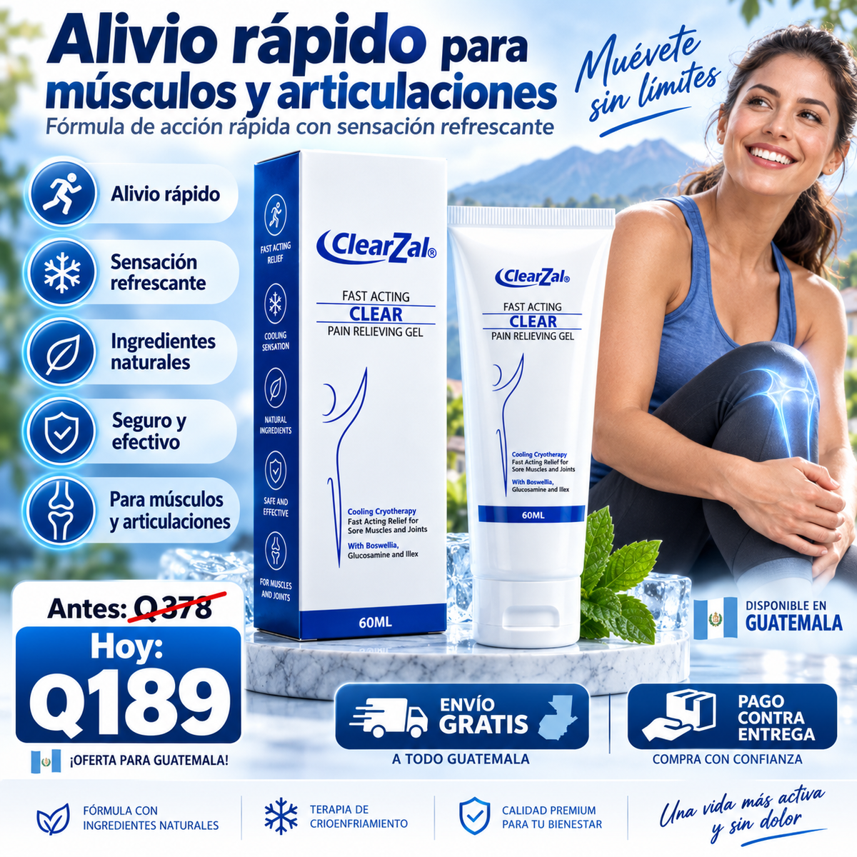 ClearZa® Gel Analgésico de Acción Rápida para Músculos y Articulaciones – Efecto Frío 60ml