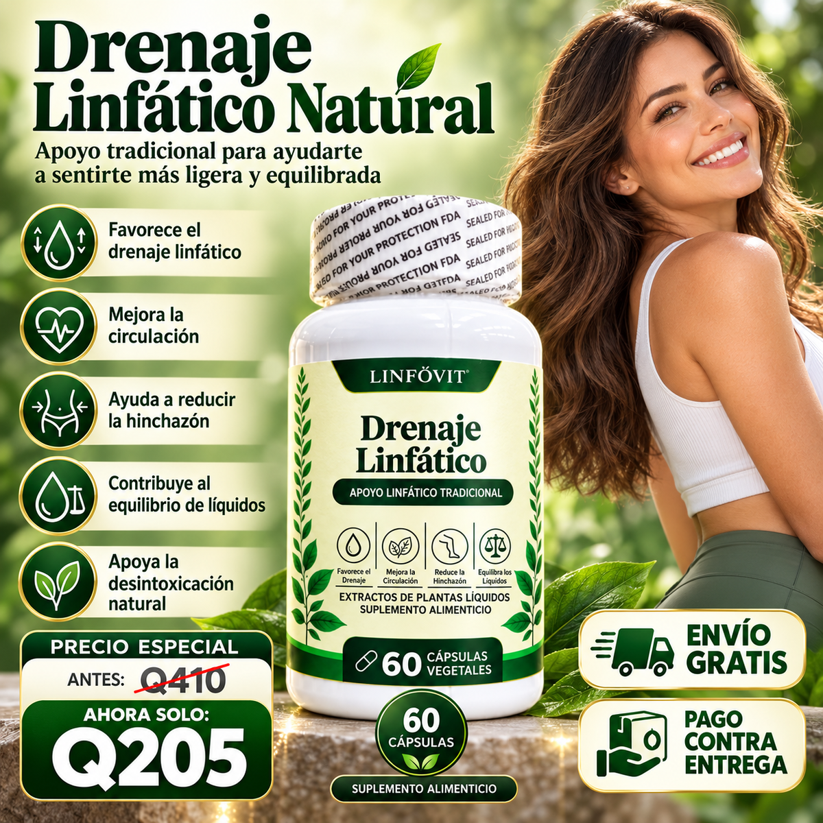 LINFÓVIT Drenaje Linfático Natural – Ayuda a Sentirte Más Ligera y Favorece la Circulación | 60 Cápsulas
