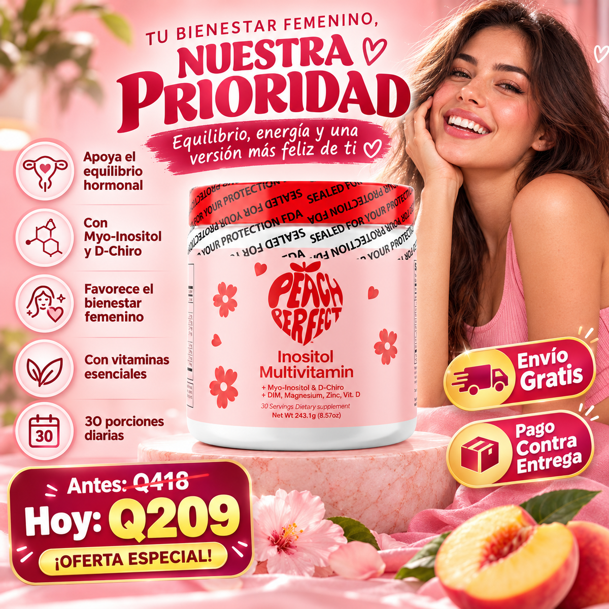 Peach Perfect – Inositol Multivitamínico para el Bienestar Femenino